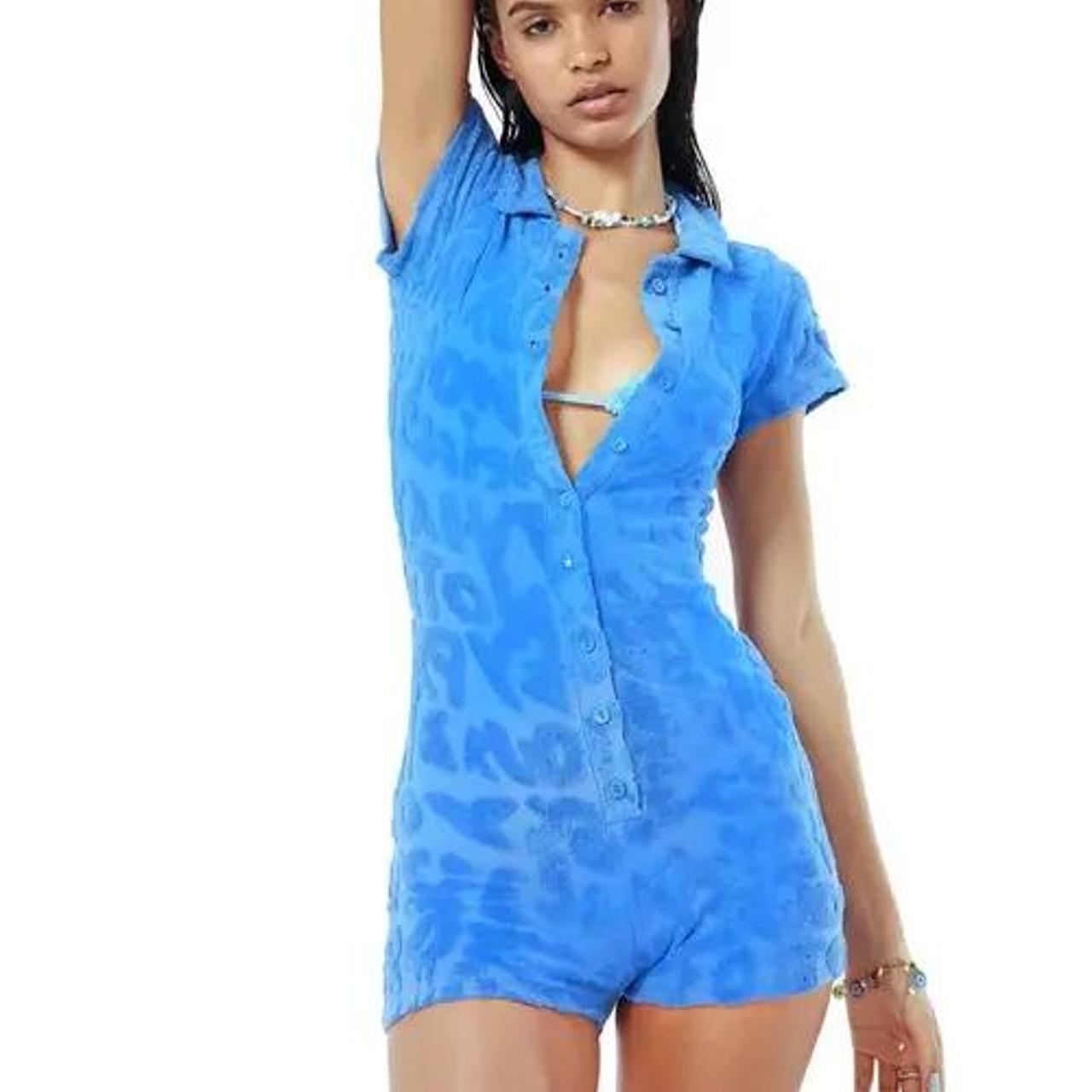 jaded london toweled play suit in blue Depop