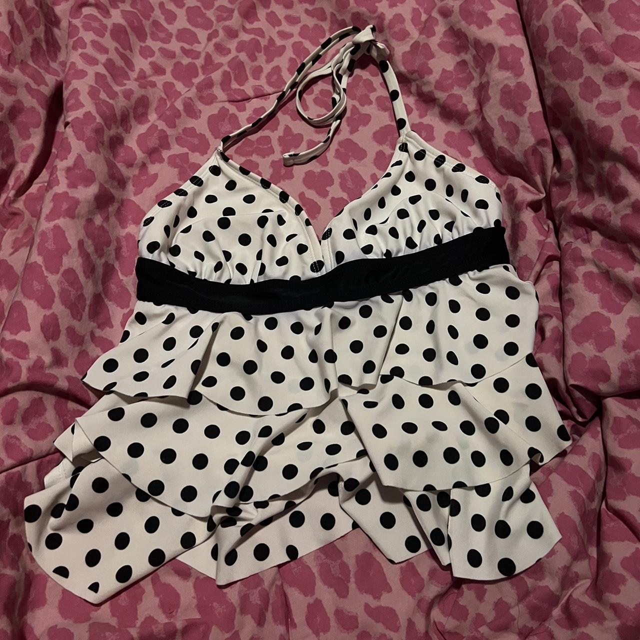 Catalina Women Ruffle Polka-dot Hatler Tankini Swim... - Depop