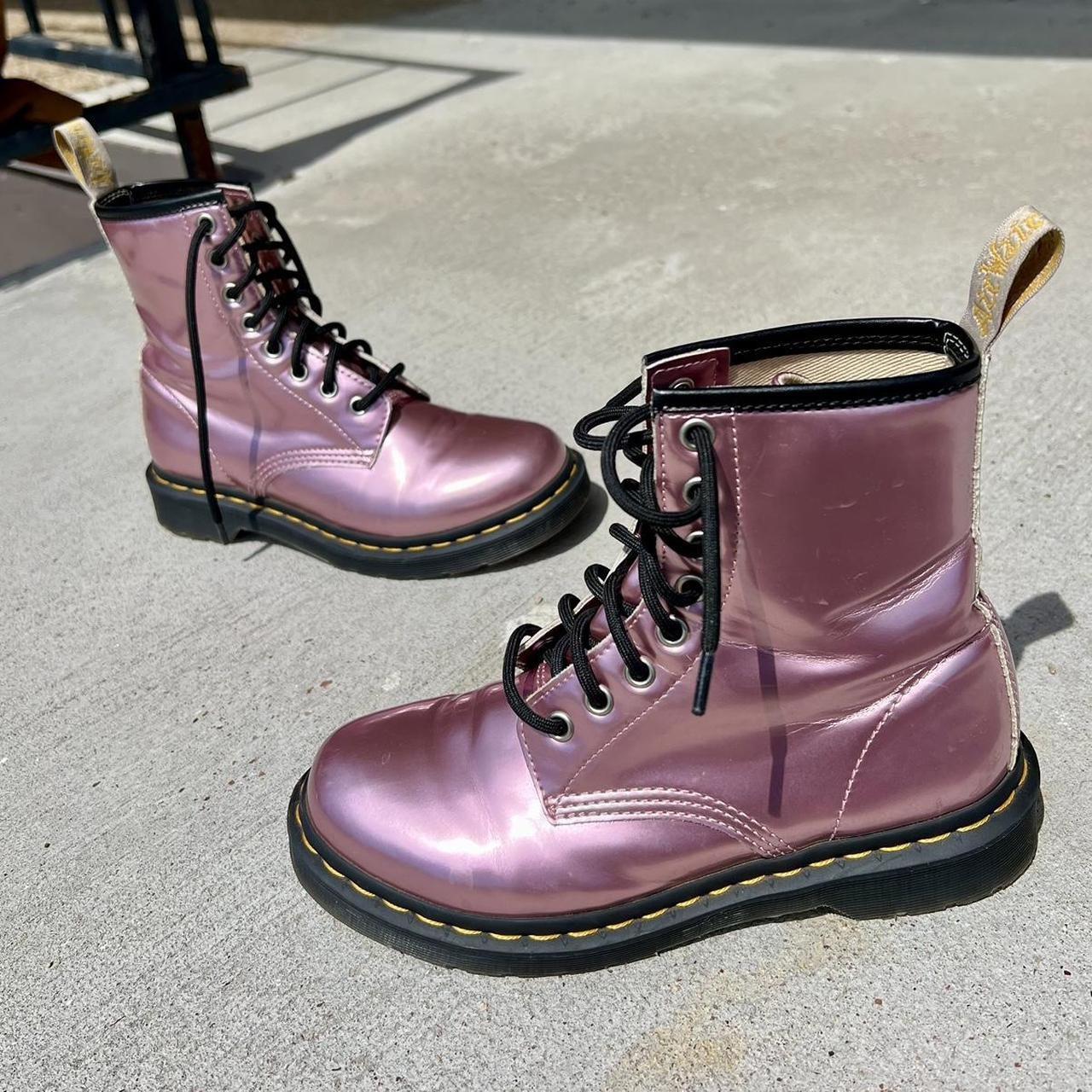 Pink iridescent doc martens best sale