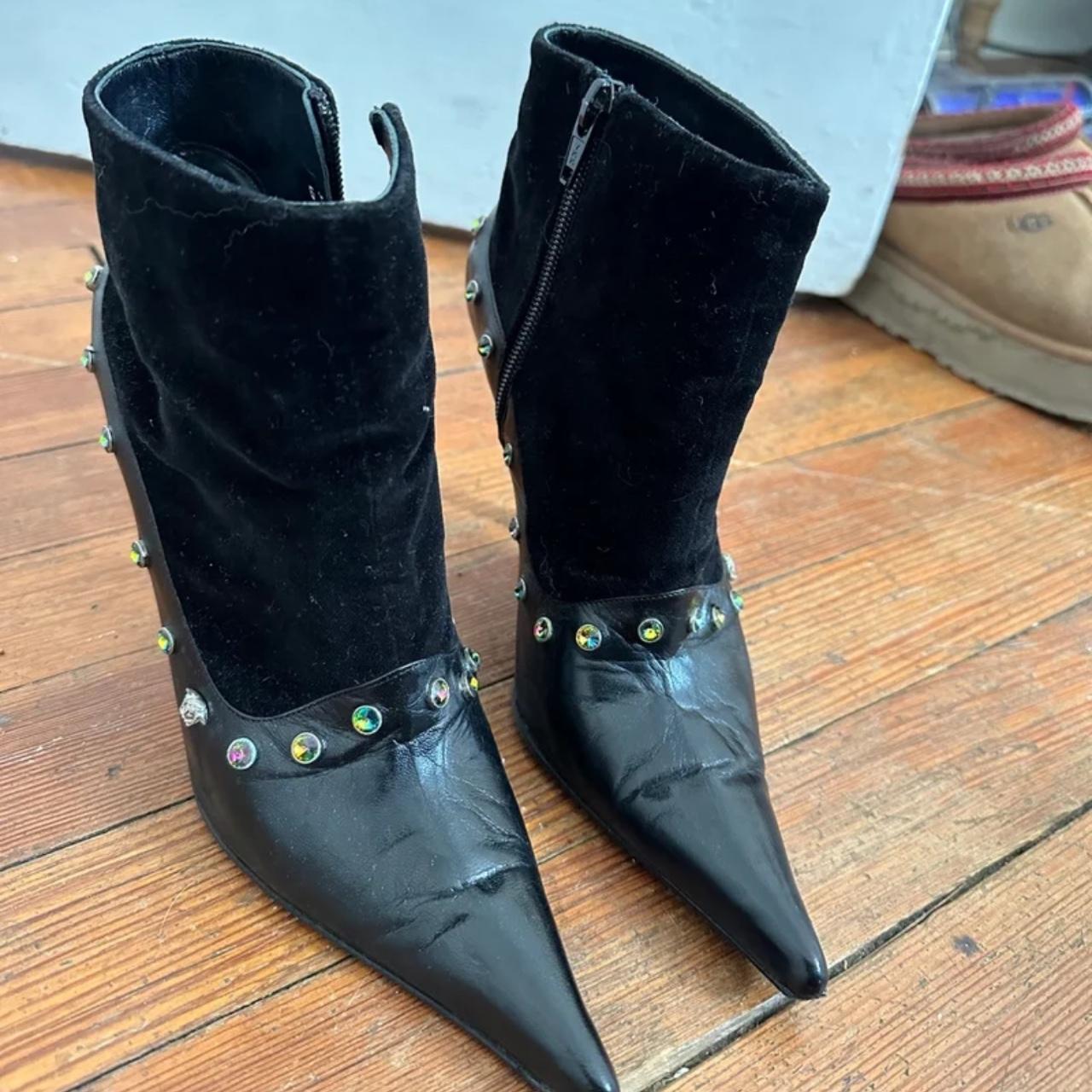 Vintage Gianni Versace Velvet and Leather Boots A. Depop