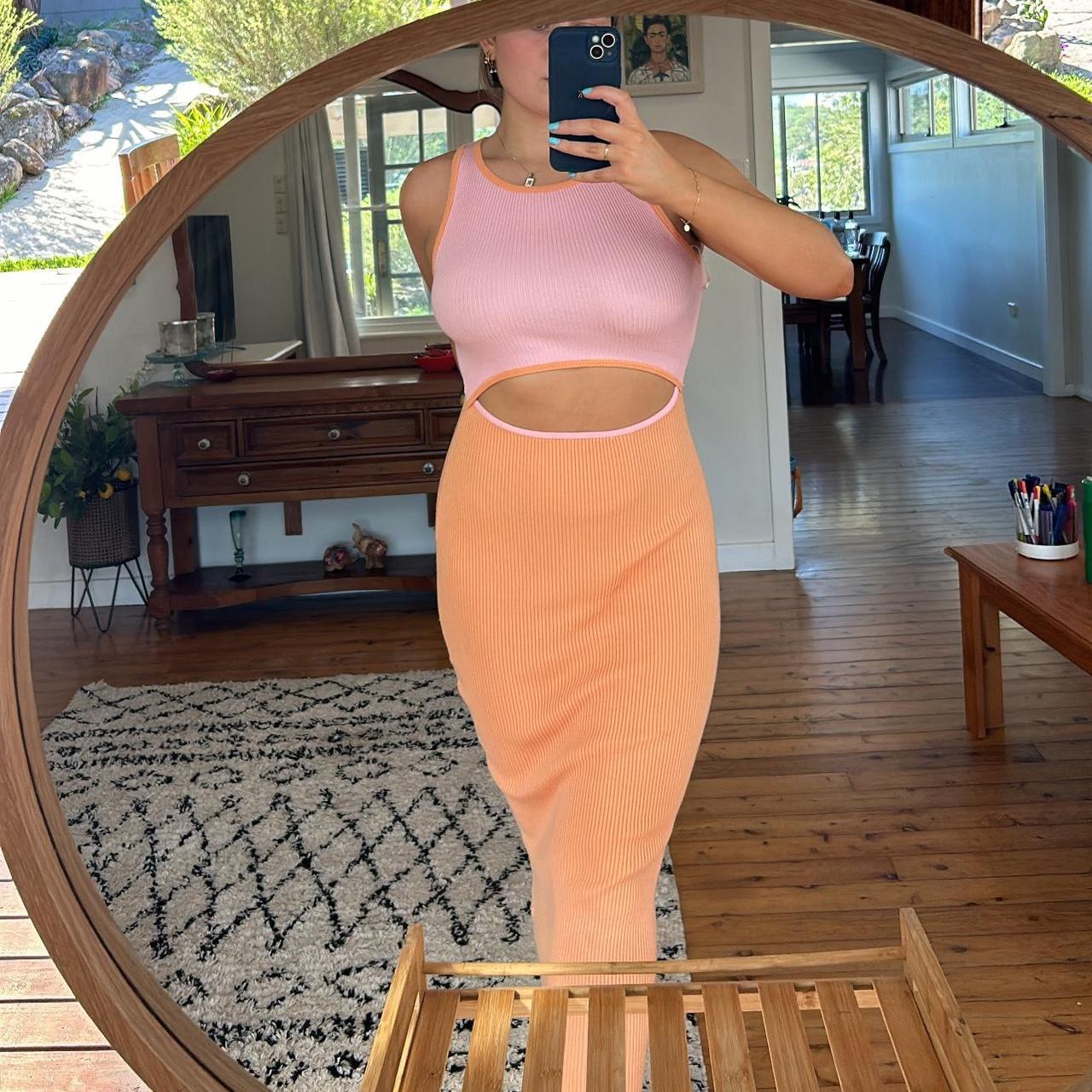 Pink and orange maxi dress, never worn size m/L. Can... - Depop