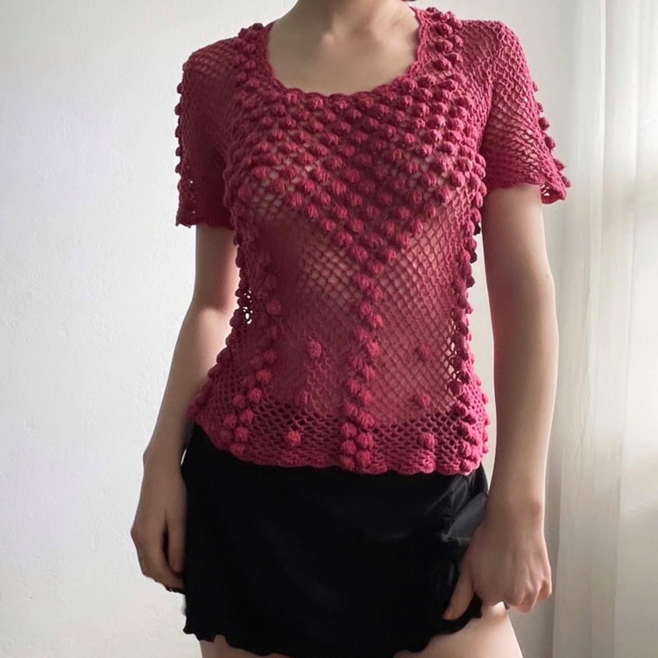 Dandyline Vintage Pink Puff Crochet Blouse, Featuring...