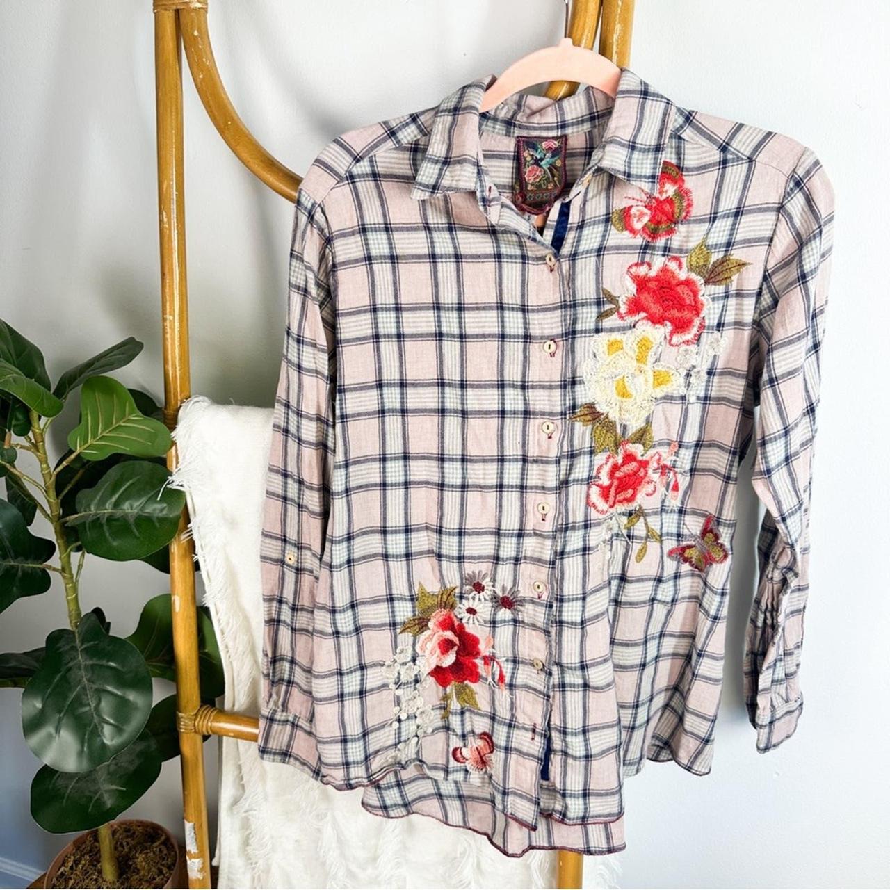 Discount Johnny was plaid embroidered blouse