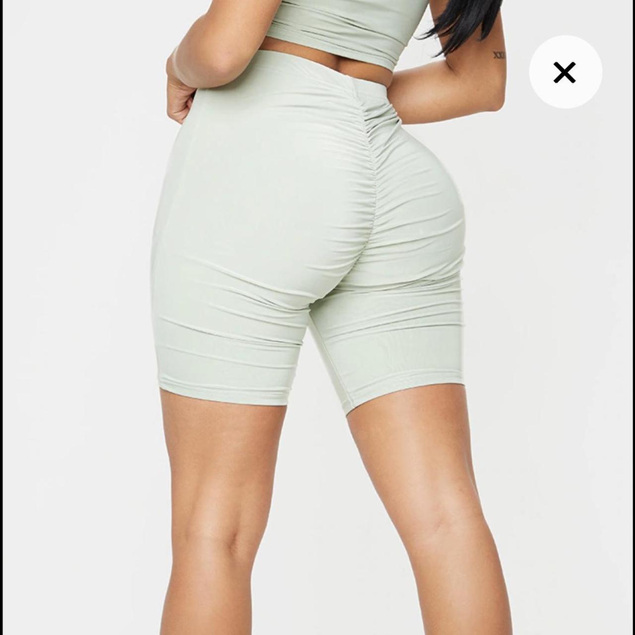 Sage green slinky ruched bum cycling shorts