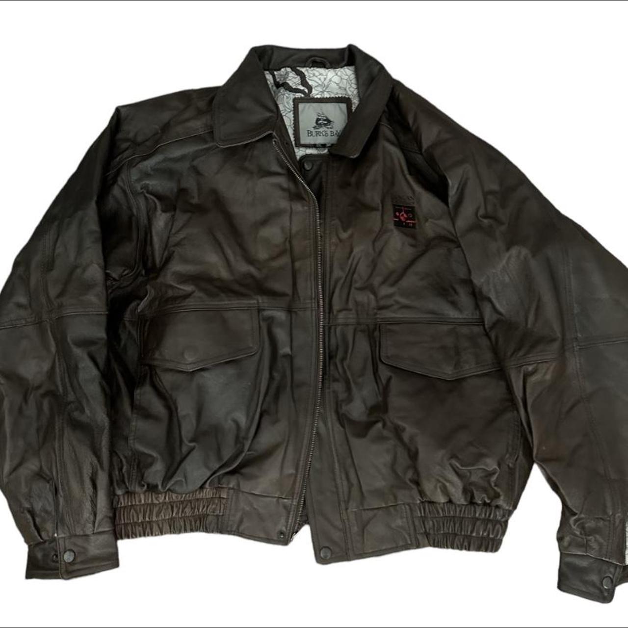 Vintage Brown leather jacket Has shoulder pads... - Depop