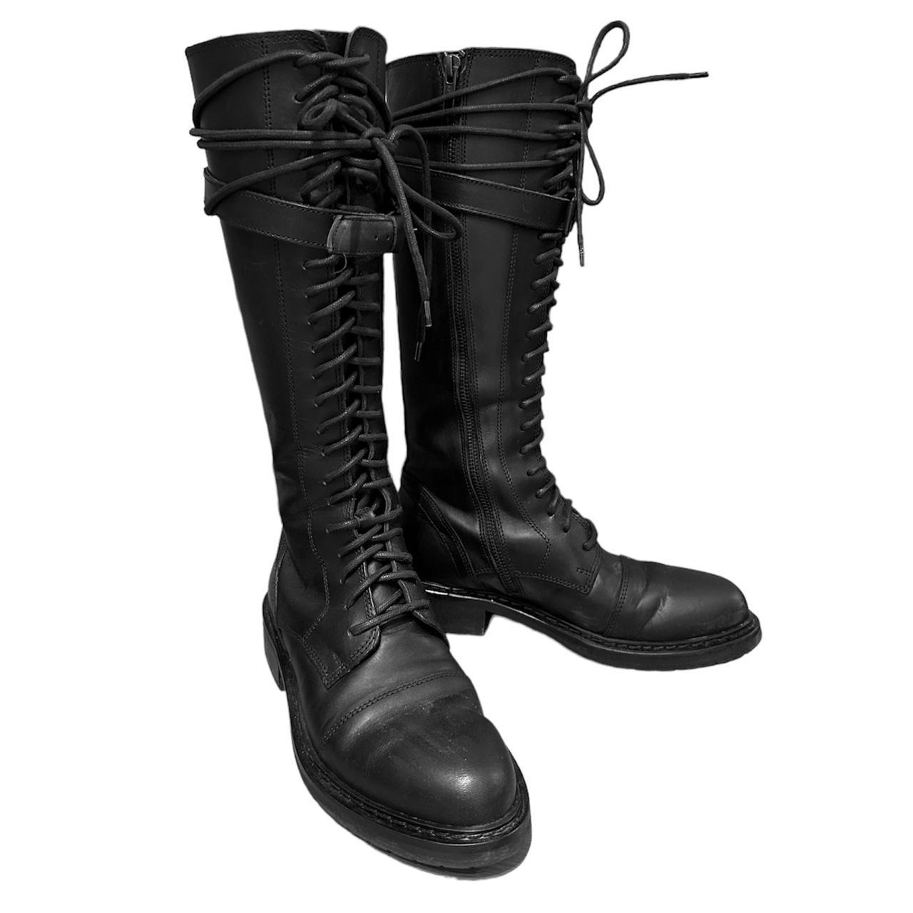Ann Demeulemeester knee high leather lace up boots... - Depop
