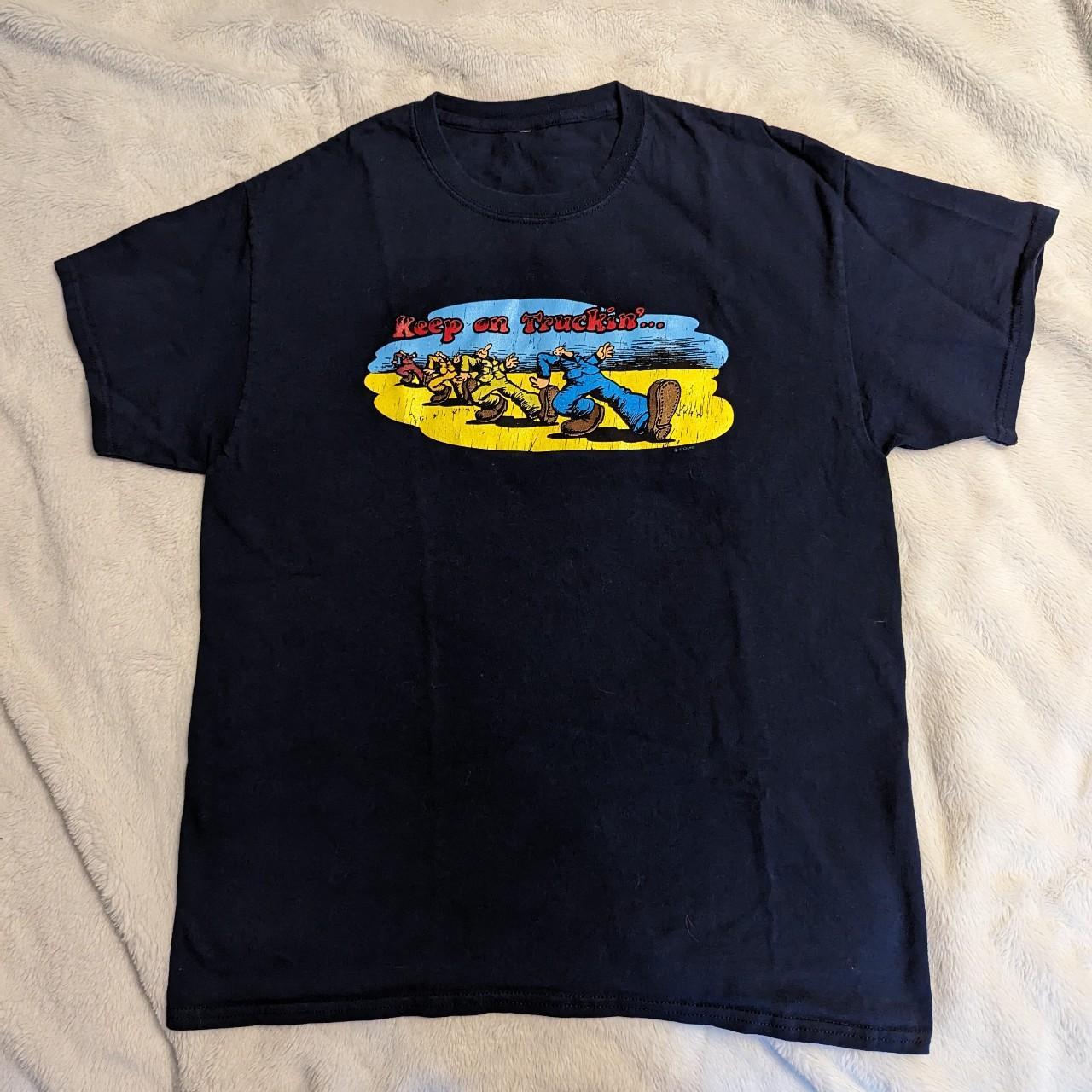 Vintage Late 90s Keep On Truckin' Tee Navy Blue No... - Depop