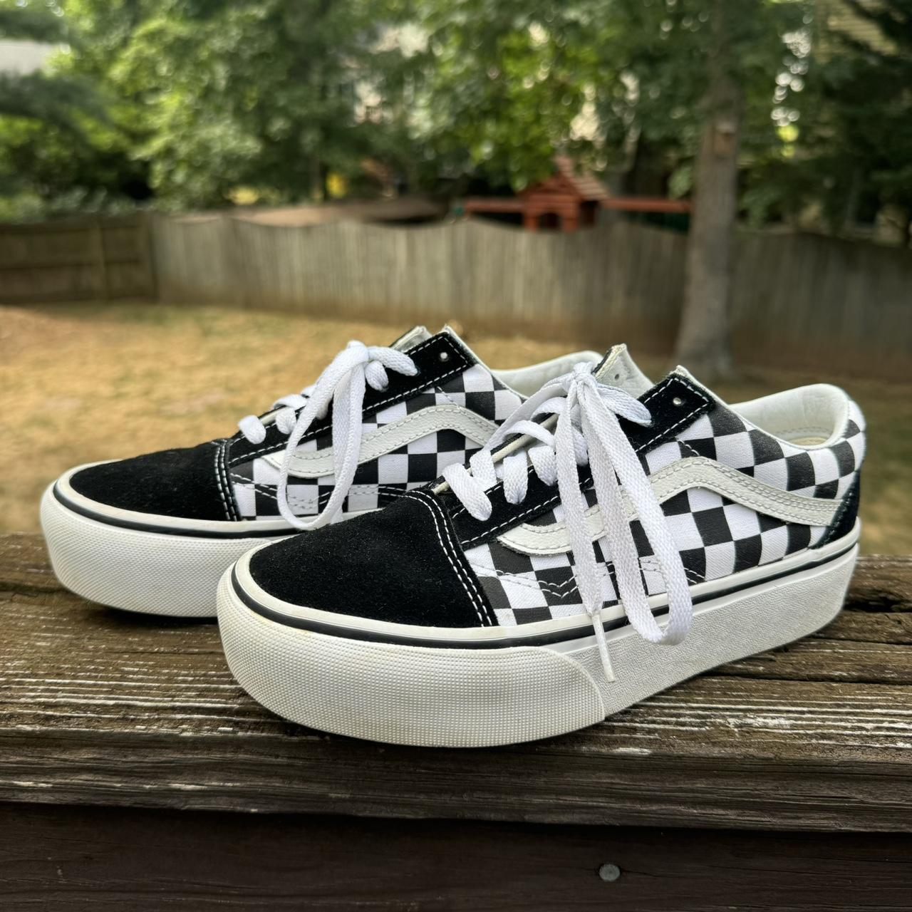 Vans Old Skool lace up checkerboard platform. Depop