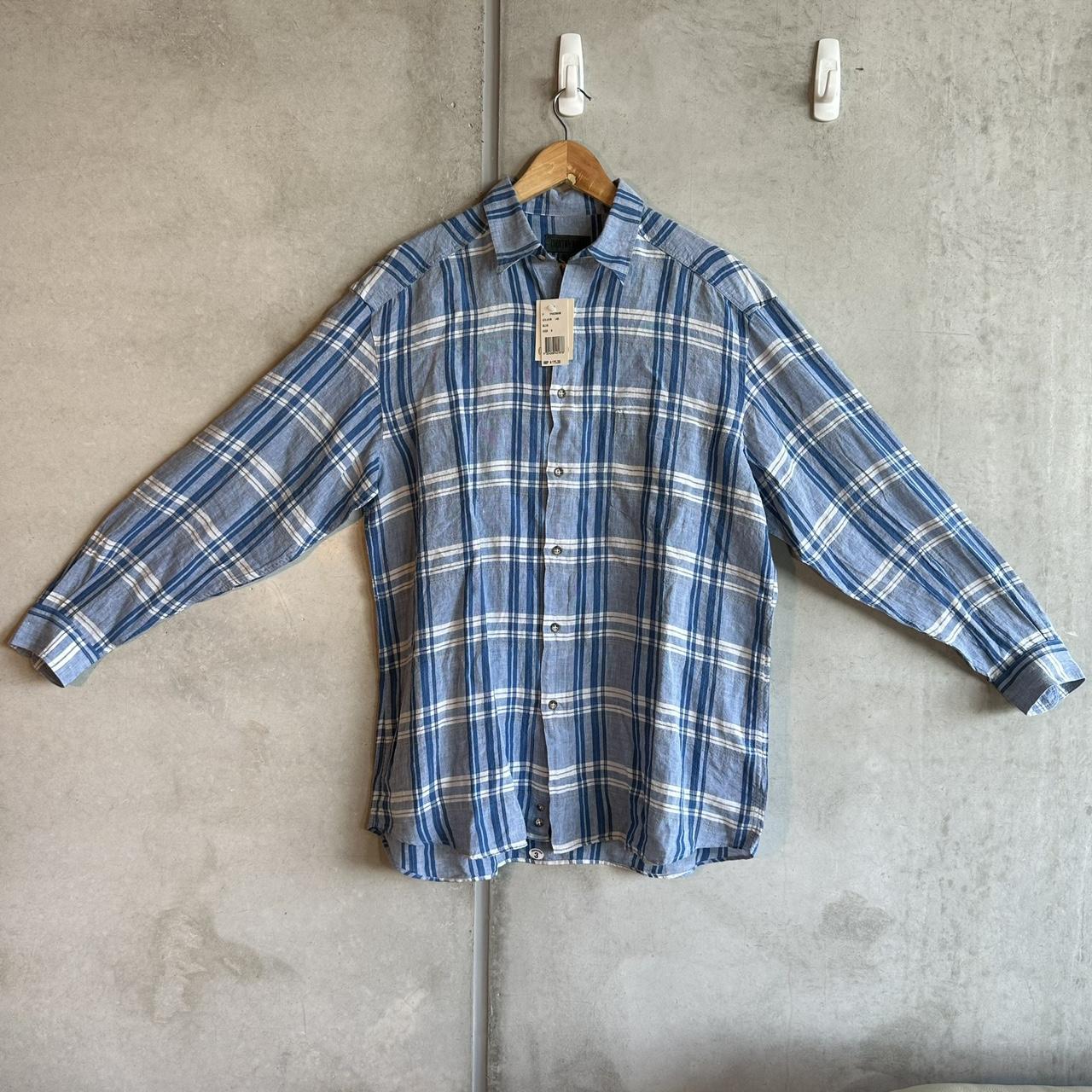 Country road deadstock blue white plaid linen. Depop