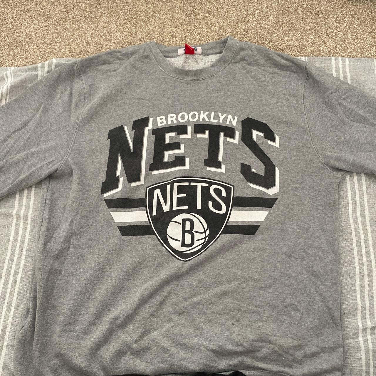 Grey Brooklyn Nets Crew Neck NBA detailing on the... - Depop