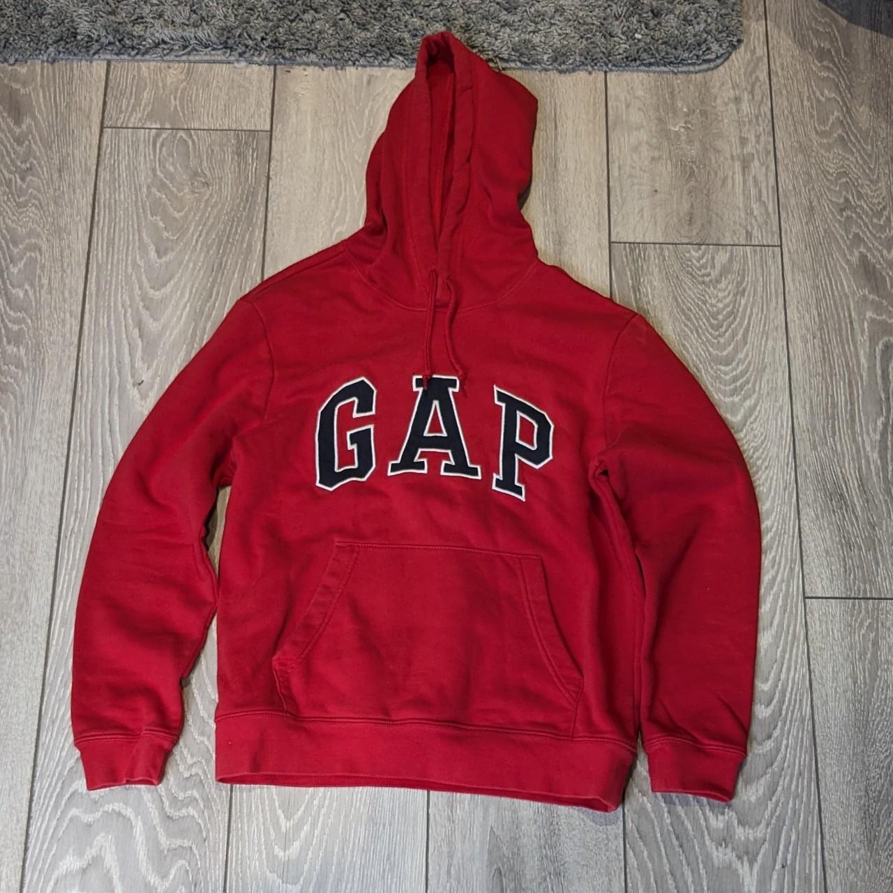 Men's GAP pull over hoodie red with navy and white... Depop