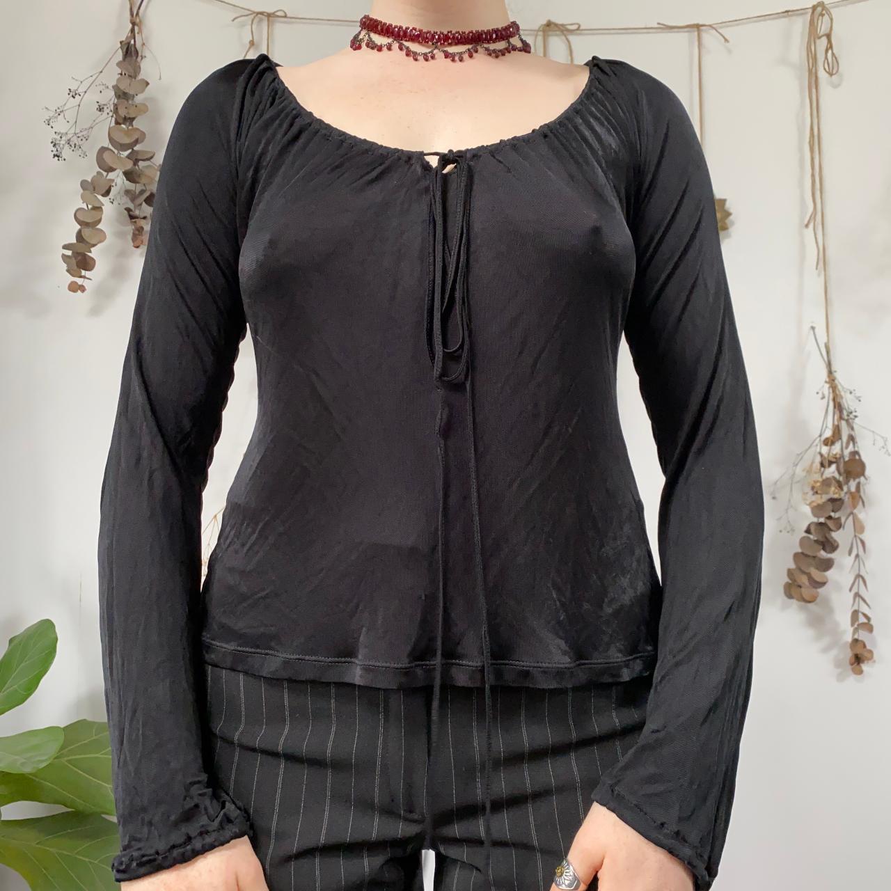 Vintage slinky black blouse with adjustable ruched... - Depop