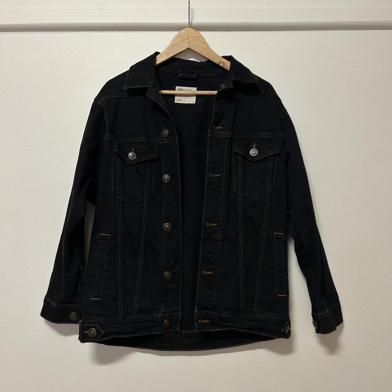 Oversized black denim jacket with contrast... Depop