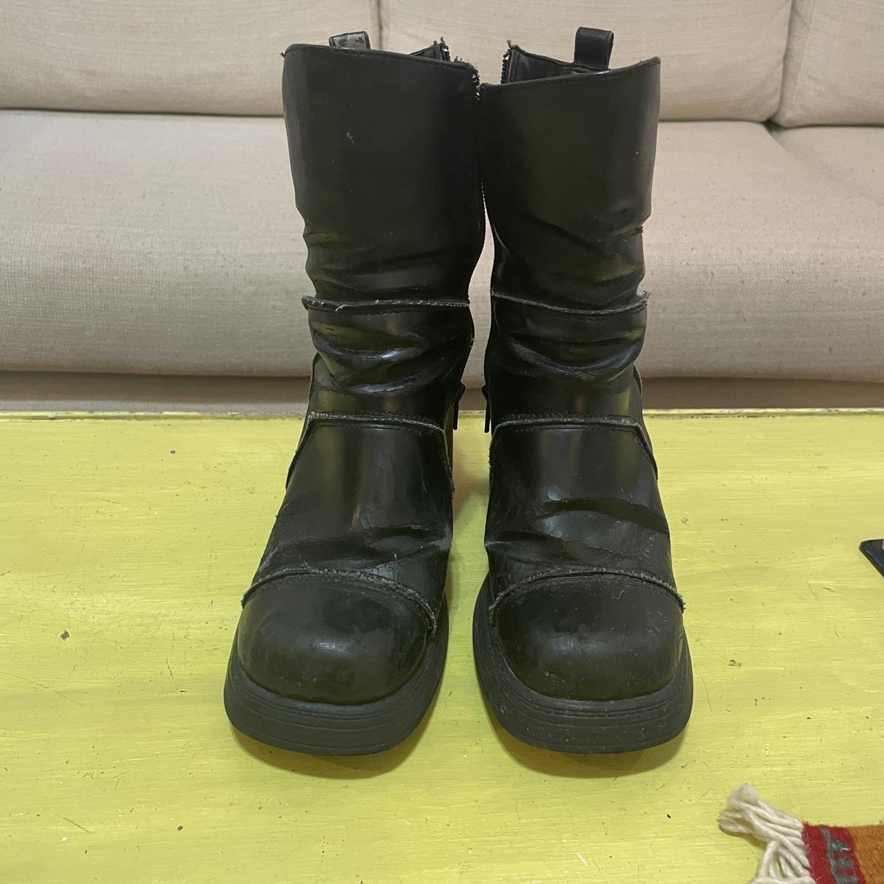 【Y2K】BLACKUP『MATT SLIM BOOTS-CUT 031』送料込 90s Y2K Rubber Matte-black Dinosaur Scale/alien Skin