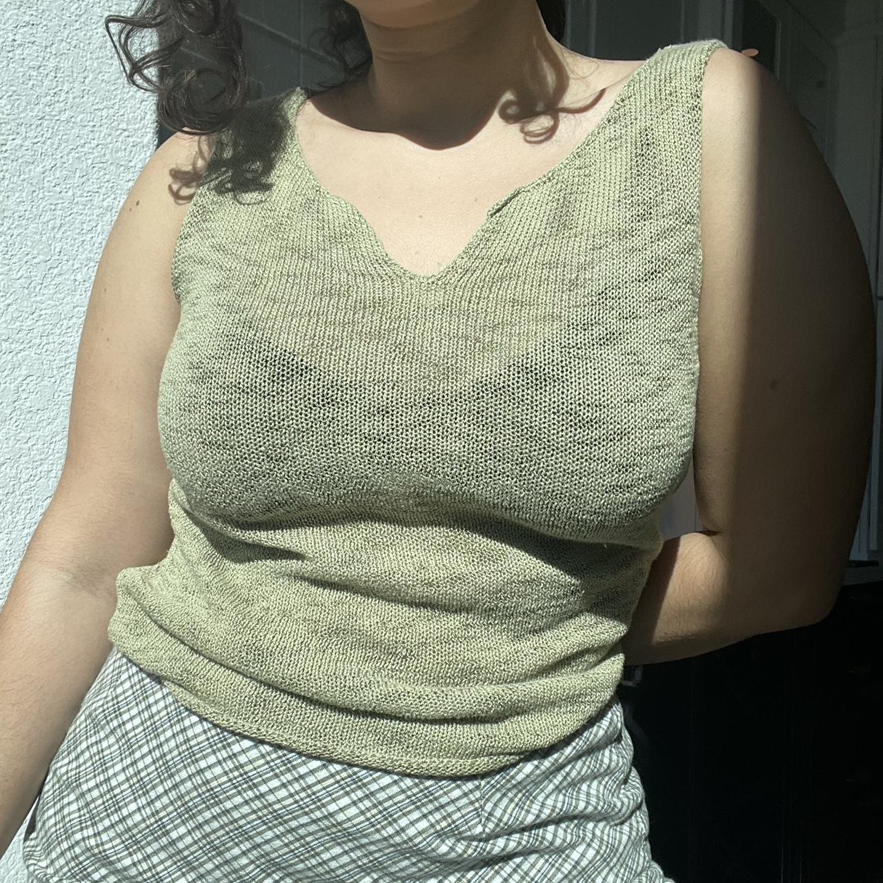 Sage green knit tank top Size Medium #cottage... - Depop