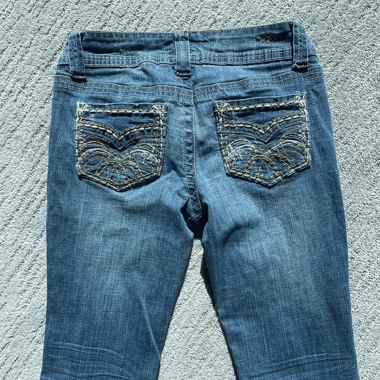 Y2K flare jeans Embroidered pockets, raw hem,... - Depop