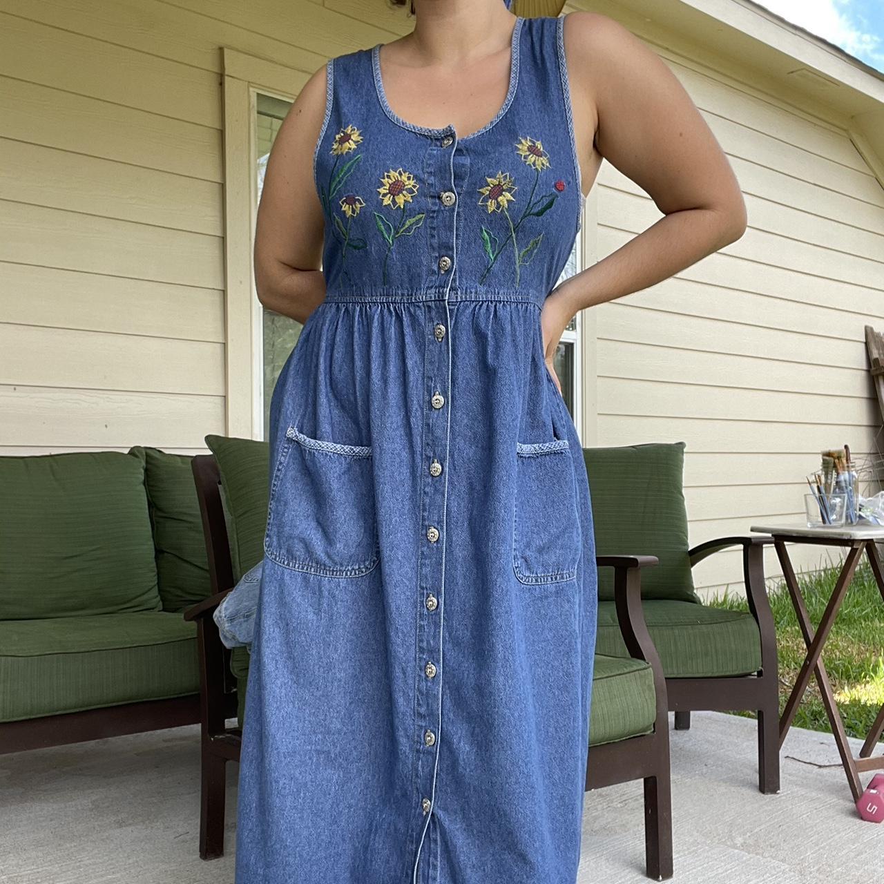 Adorable cottage core denim maxi dress. Sleeveless,... - Depop