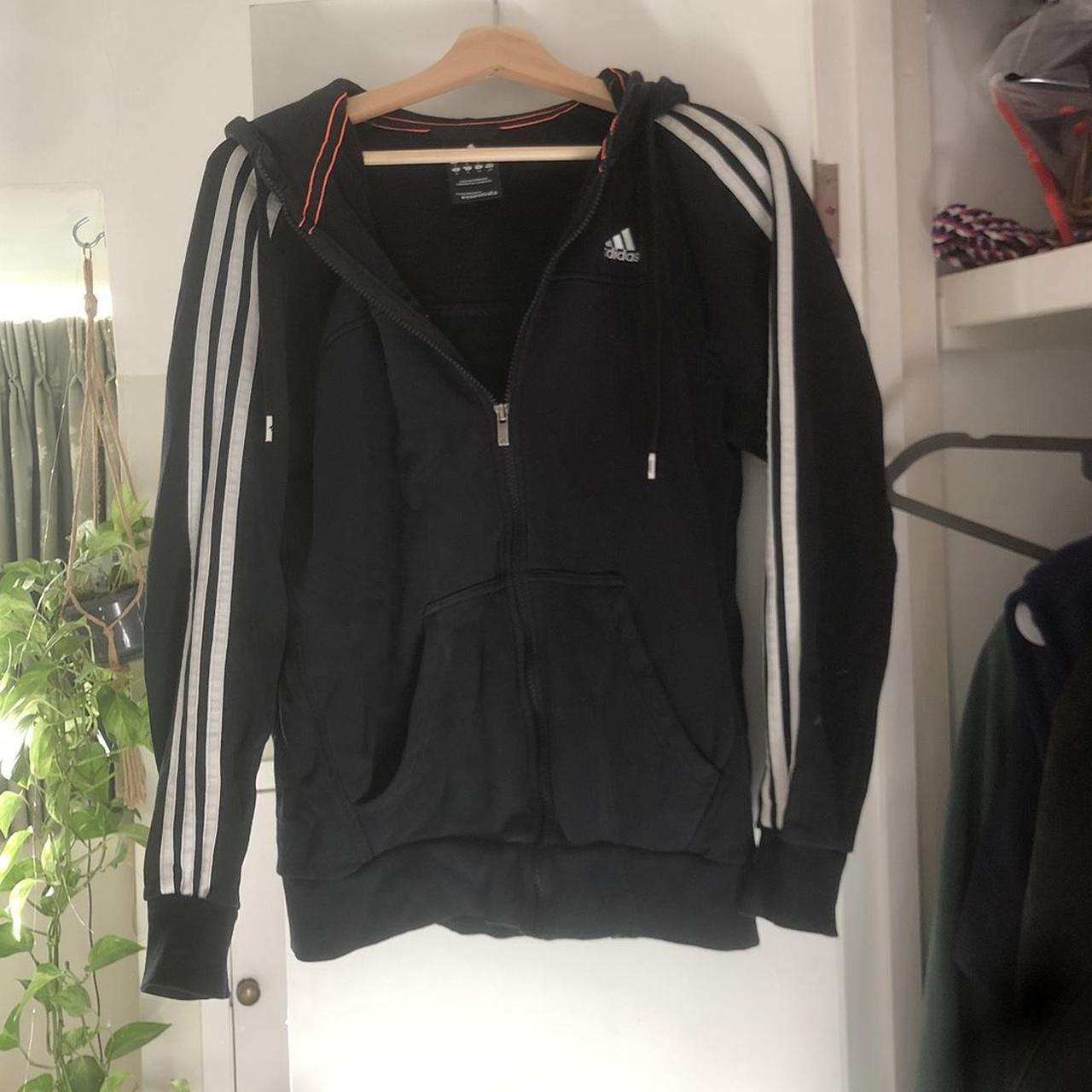 Black/white adidas zip up hoodie V good condition... - Depop