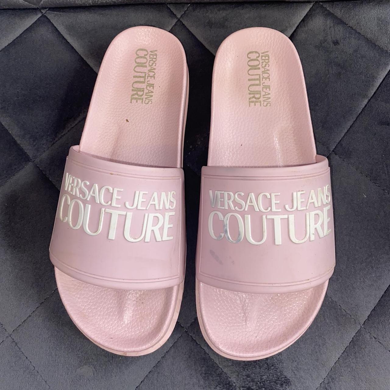 Pink Versace sliders Amazing condition Small mark... - Depop