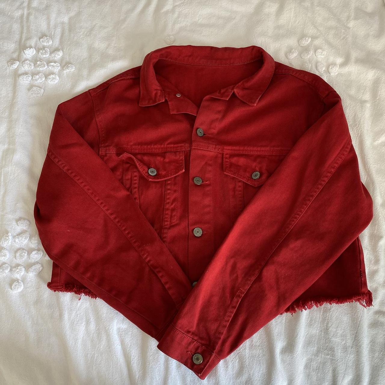 brandy melville red cropped denim jacket , - good