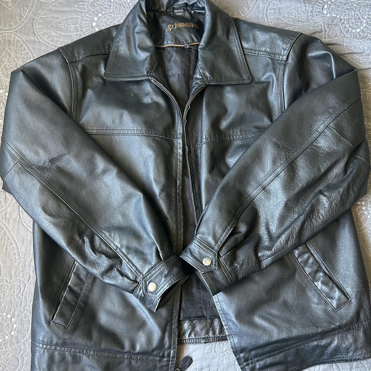 Vintage Minnesota Vikings leather jacket in black. - Depop