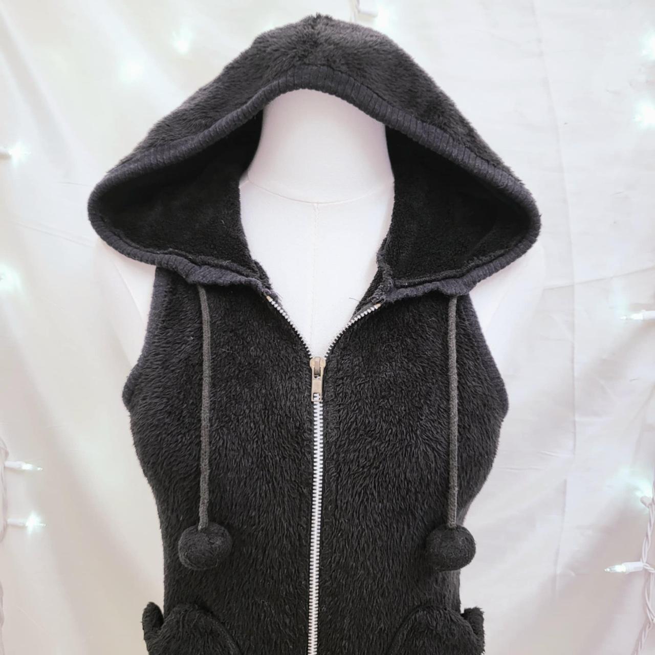 japanese brand black fuzzy hooded vest with heart | Depop