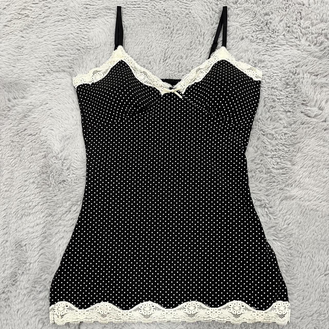 The prettiest 2000s polka dot tank top with lace... - Depop