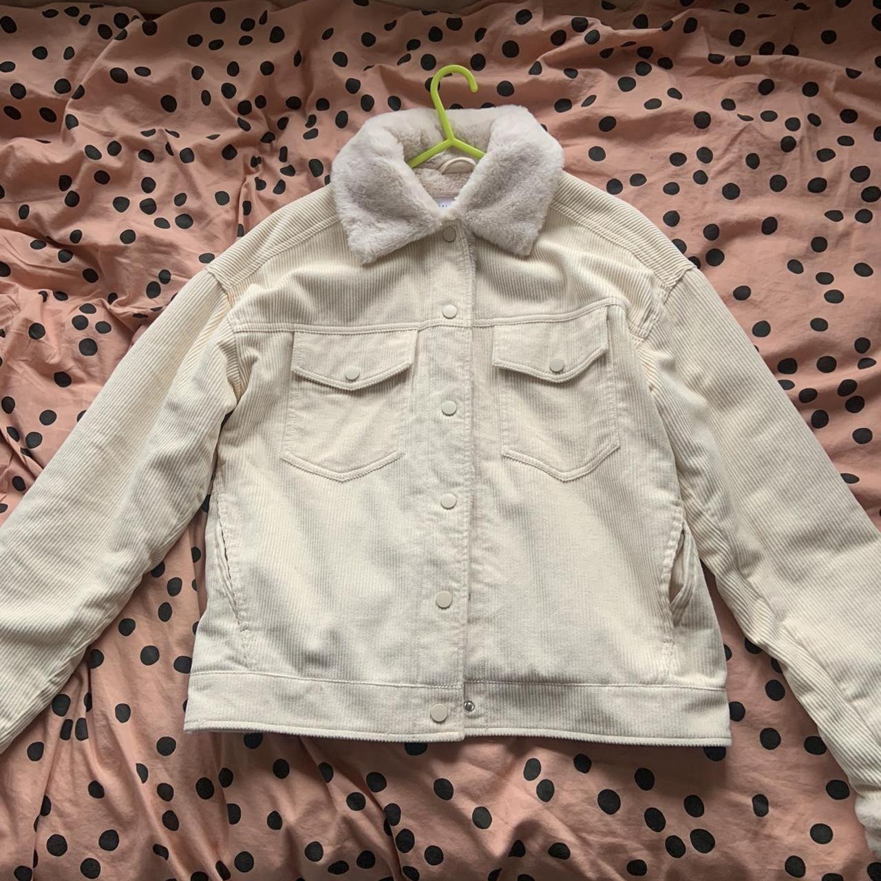 Primark/ Penney’s fluffy cream denim jacket size 6... - Depop