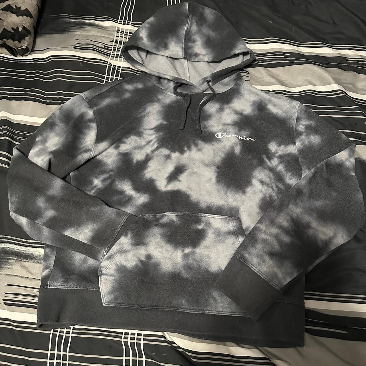 Black and white best sale tie dye champion hoodie