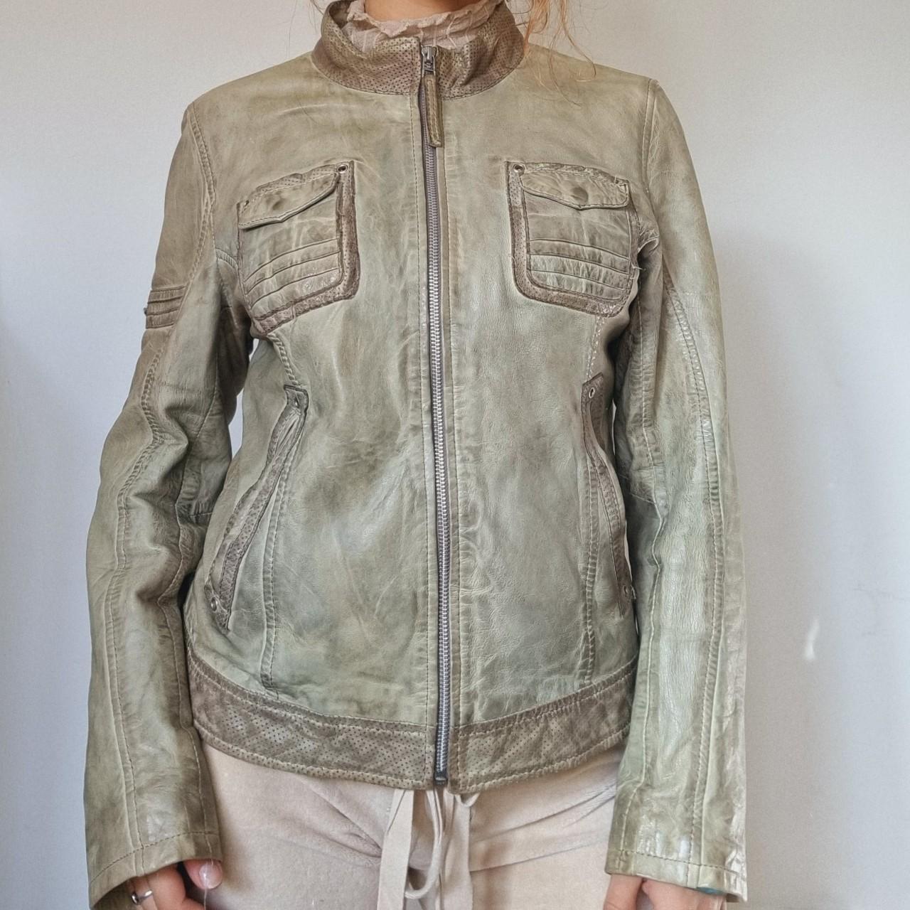 Vintage Racer Biker Rusty Jacket Khaki Green with... - Depop