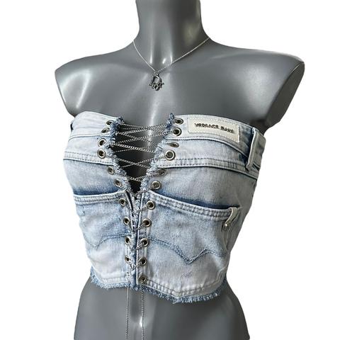 Reworked Jeans Corset. Made from a pair of Vintage - Depop