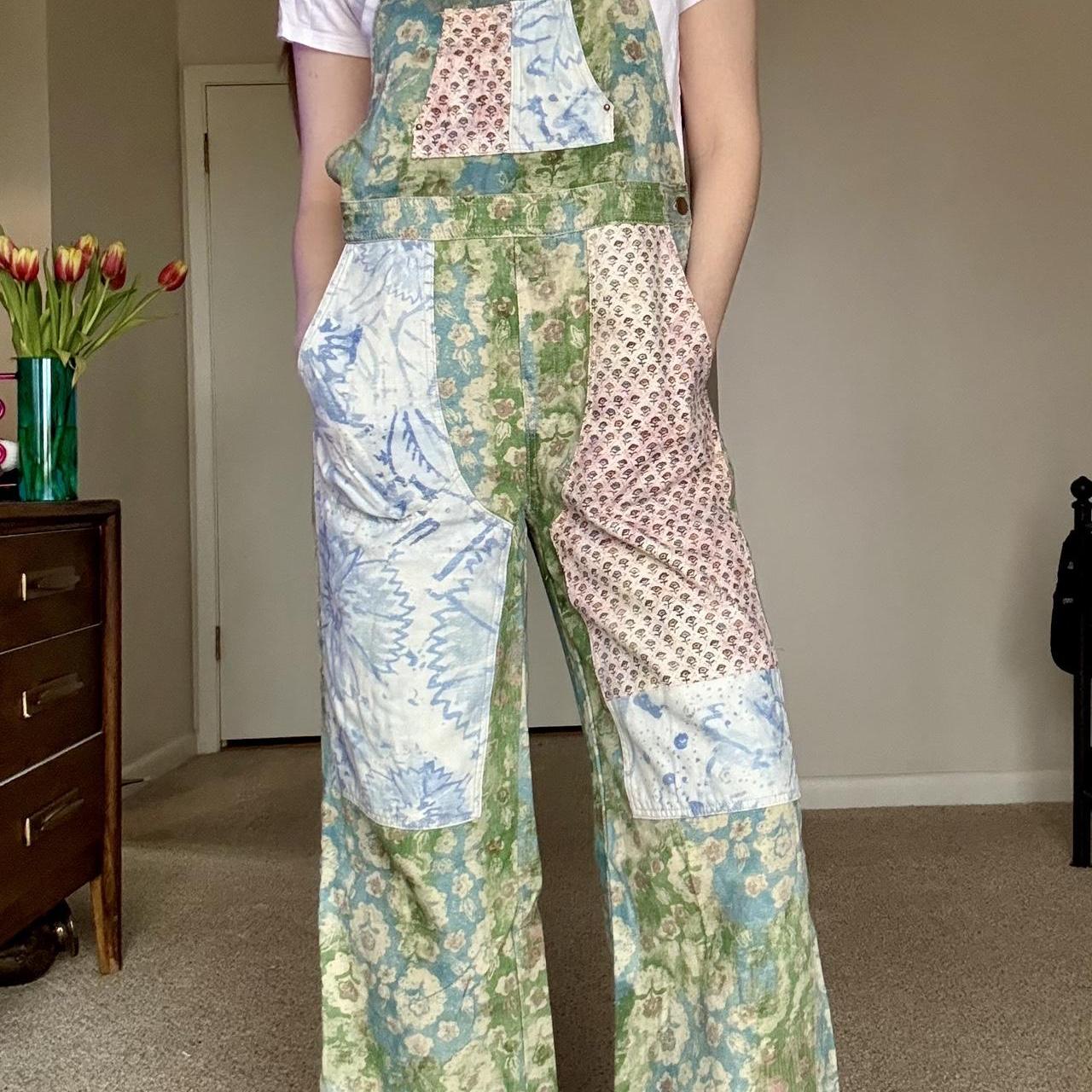 Women's Overalls - Multi/Green - M – Patchwork Fl… - image 1