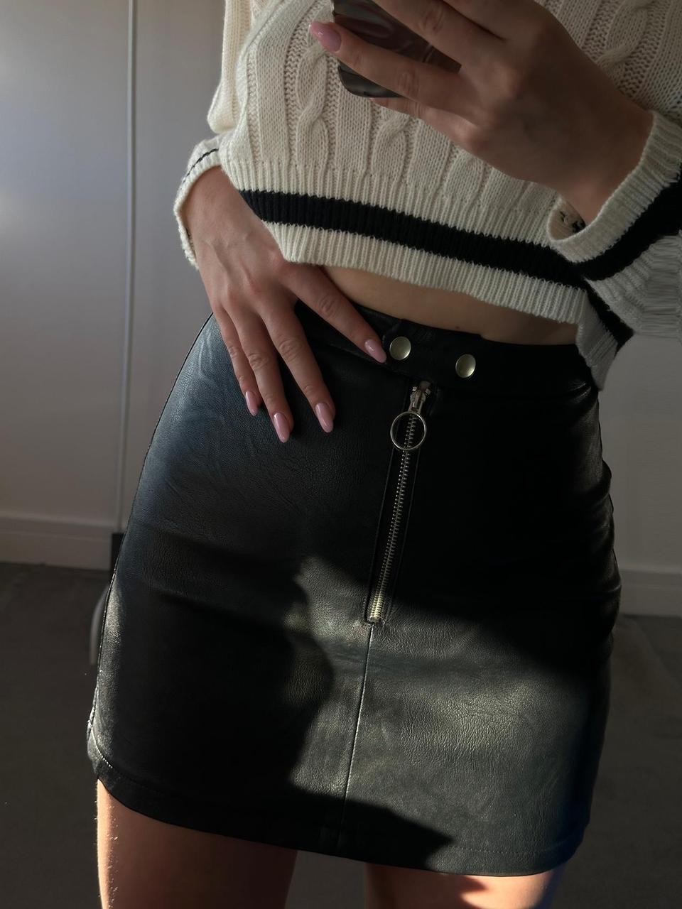 Leather mini skirt 🖤 - Depop