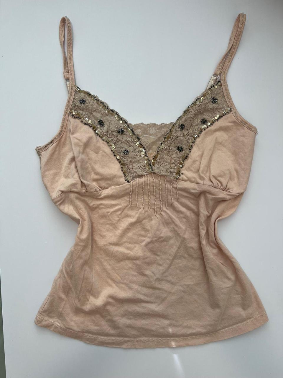Wet Seal Women's Tank top - Pink/Tan - M – Y2K tan sequin and beaded tank top …