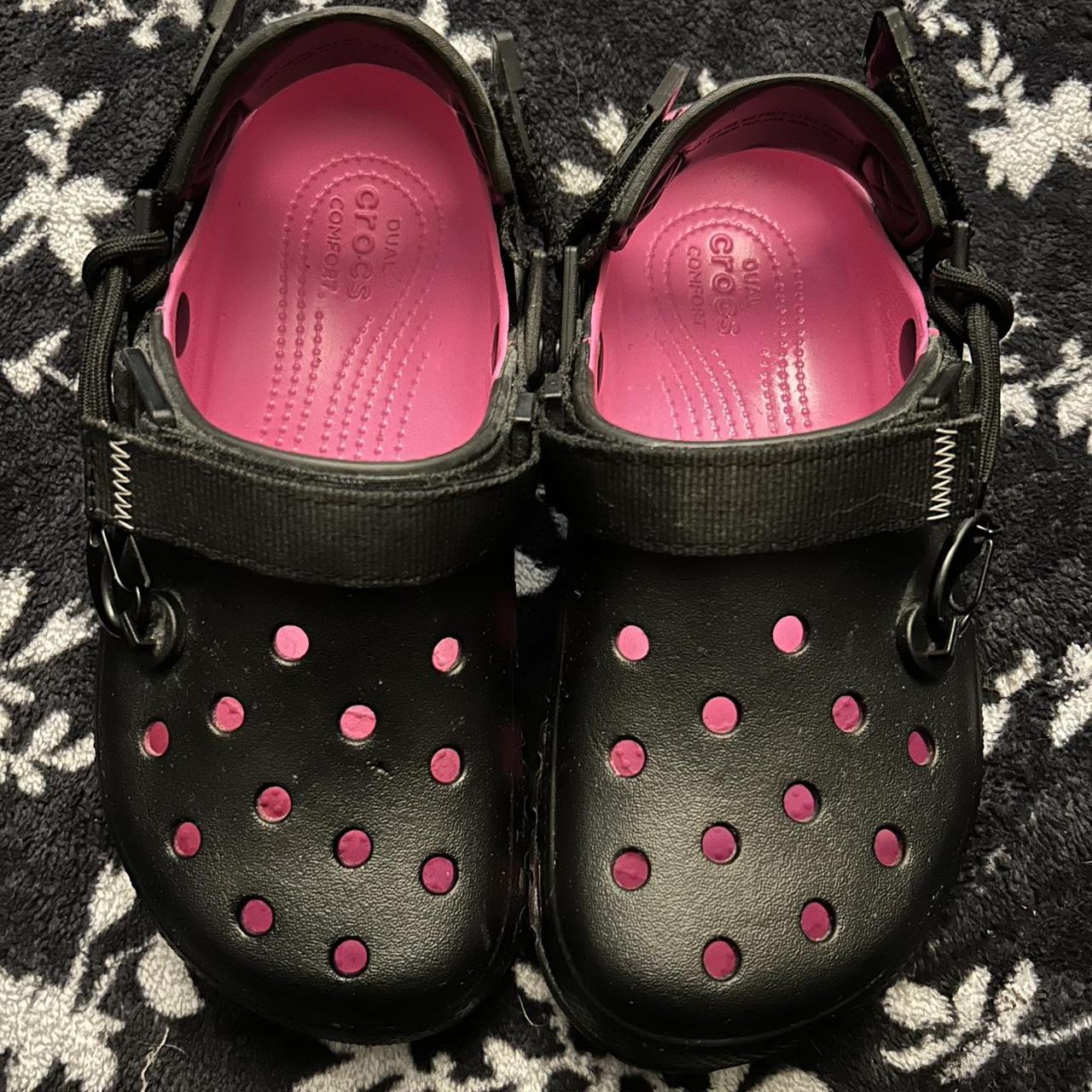 post malone pink and black crocs