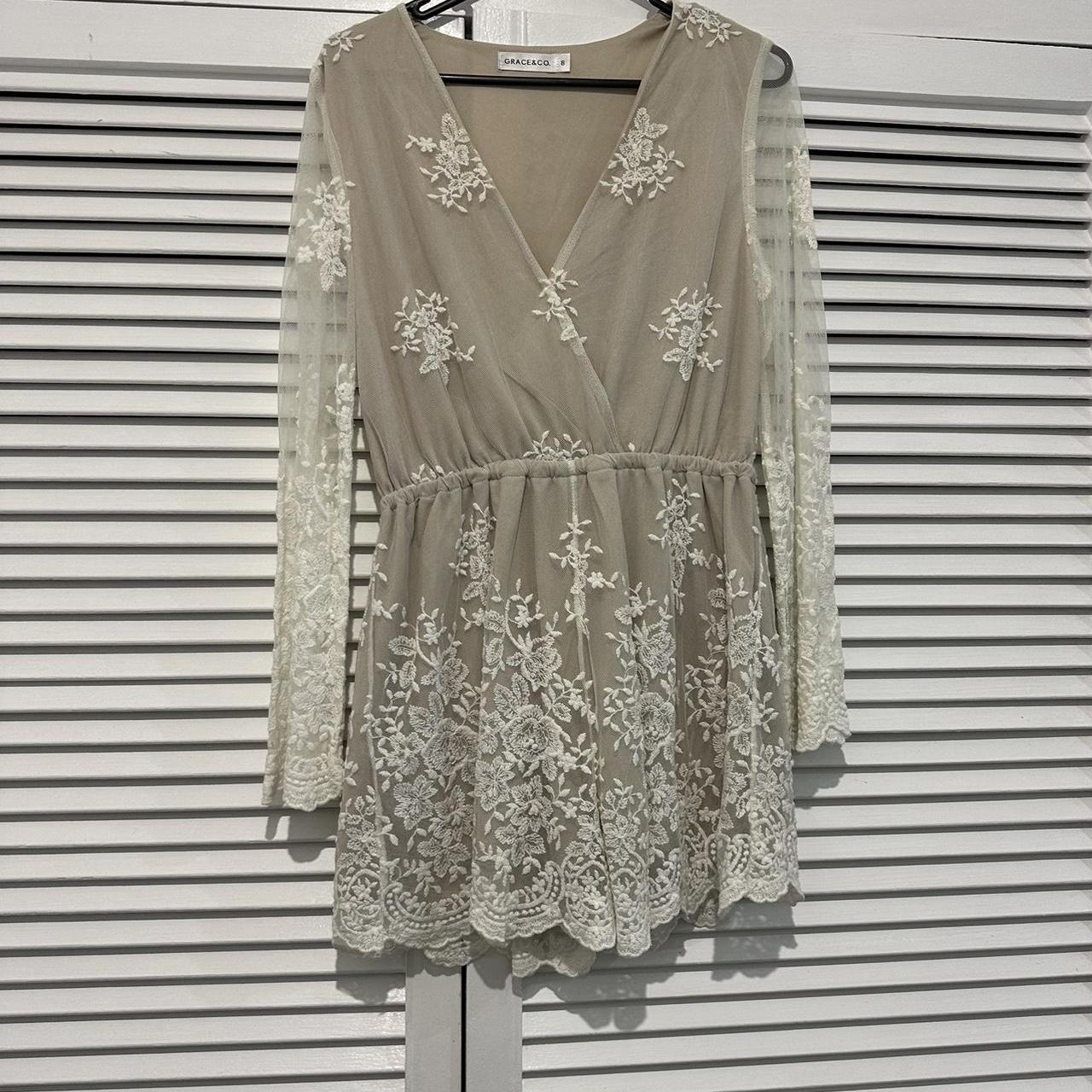 Beige/cream lace playsuit Size 8 Really lovely... Depop