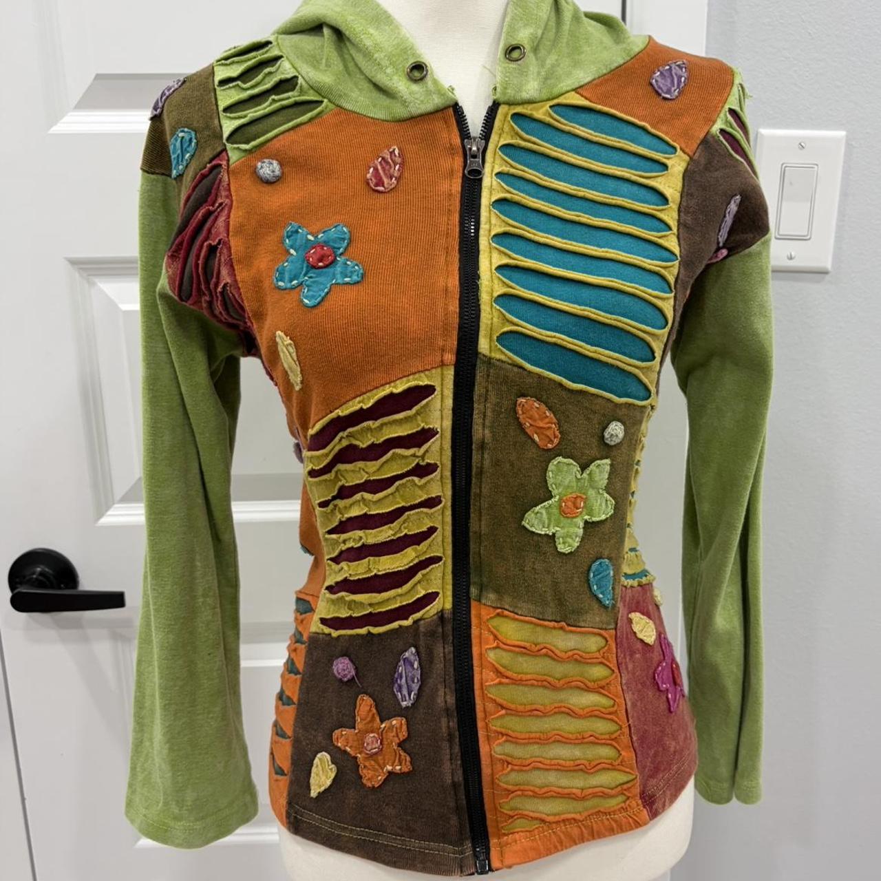 Women's Jacket - Multi - S – Green Patchwork & Em… - image 1