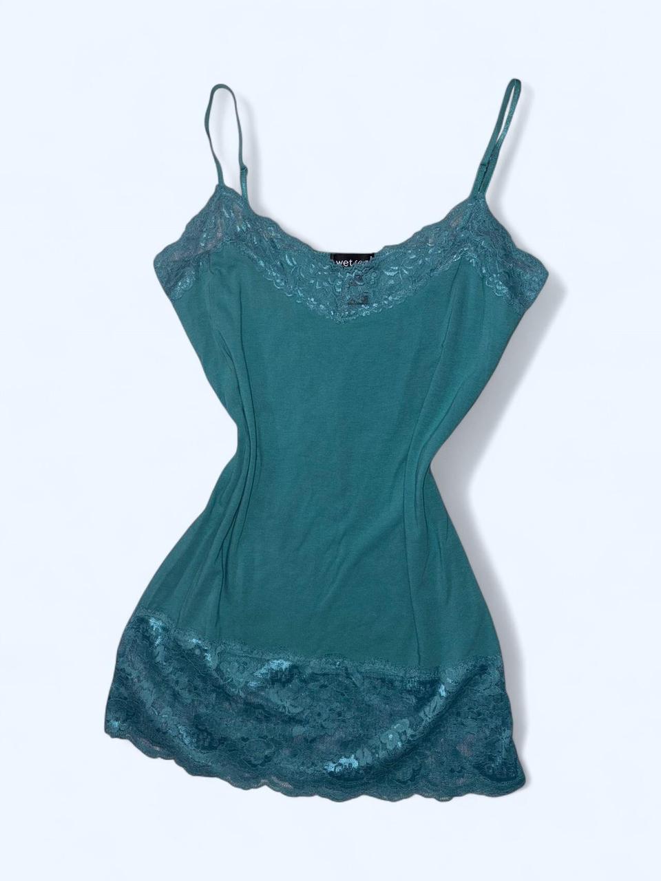 Wet Seal Women's Tank top - Blue/Green - M – Vintage Y2K Wet Seal Lace Long Cami …