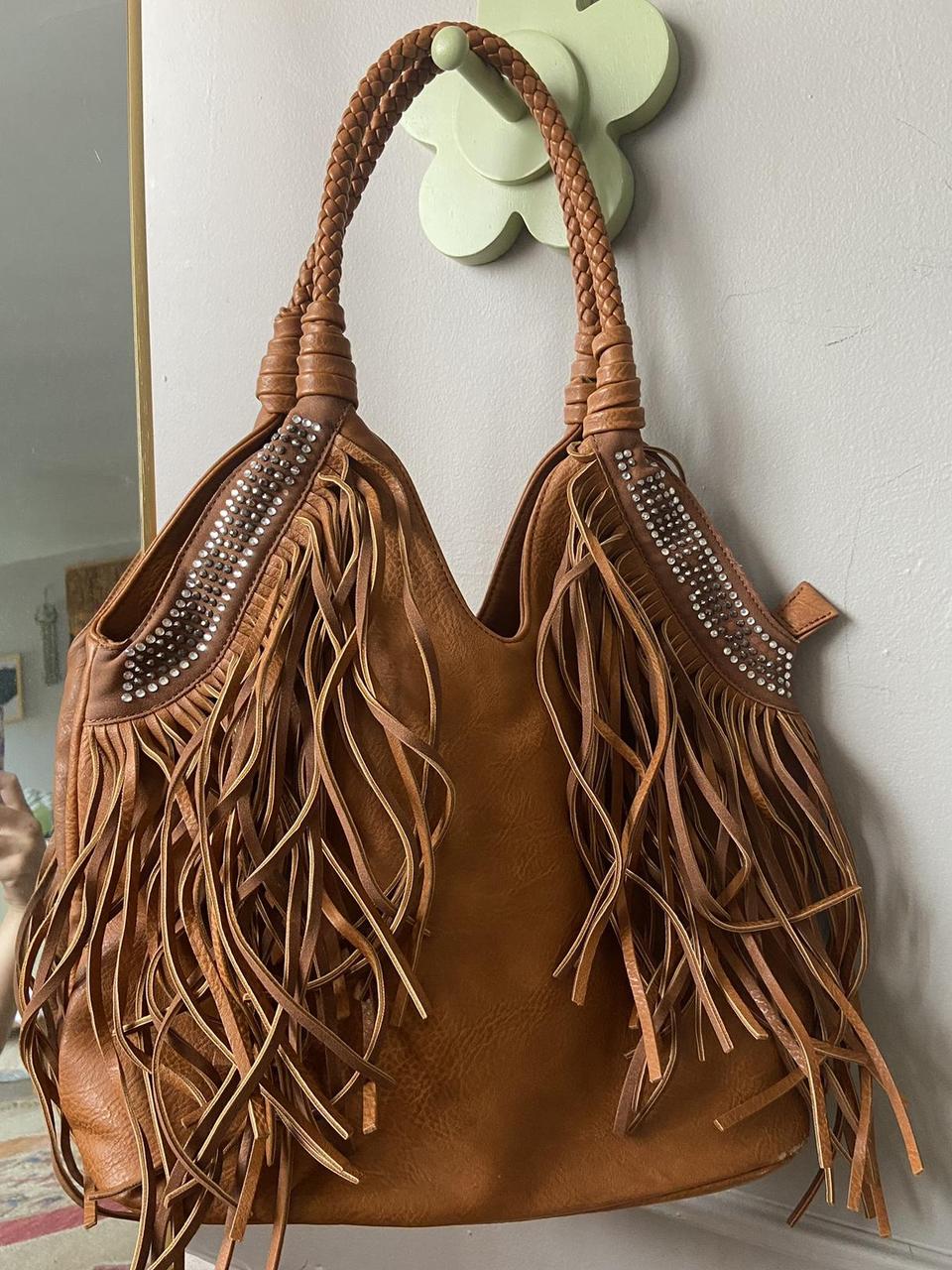 Western Boho brown faux leather bag brand is Vieta Depop