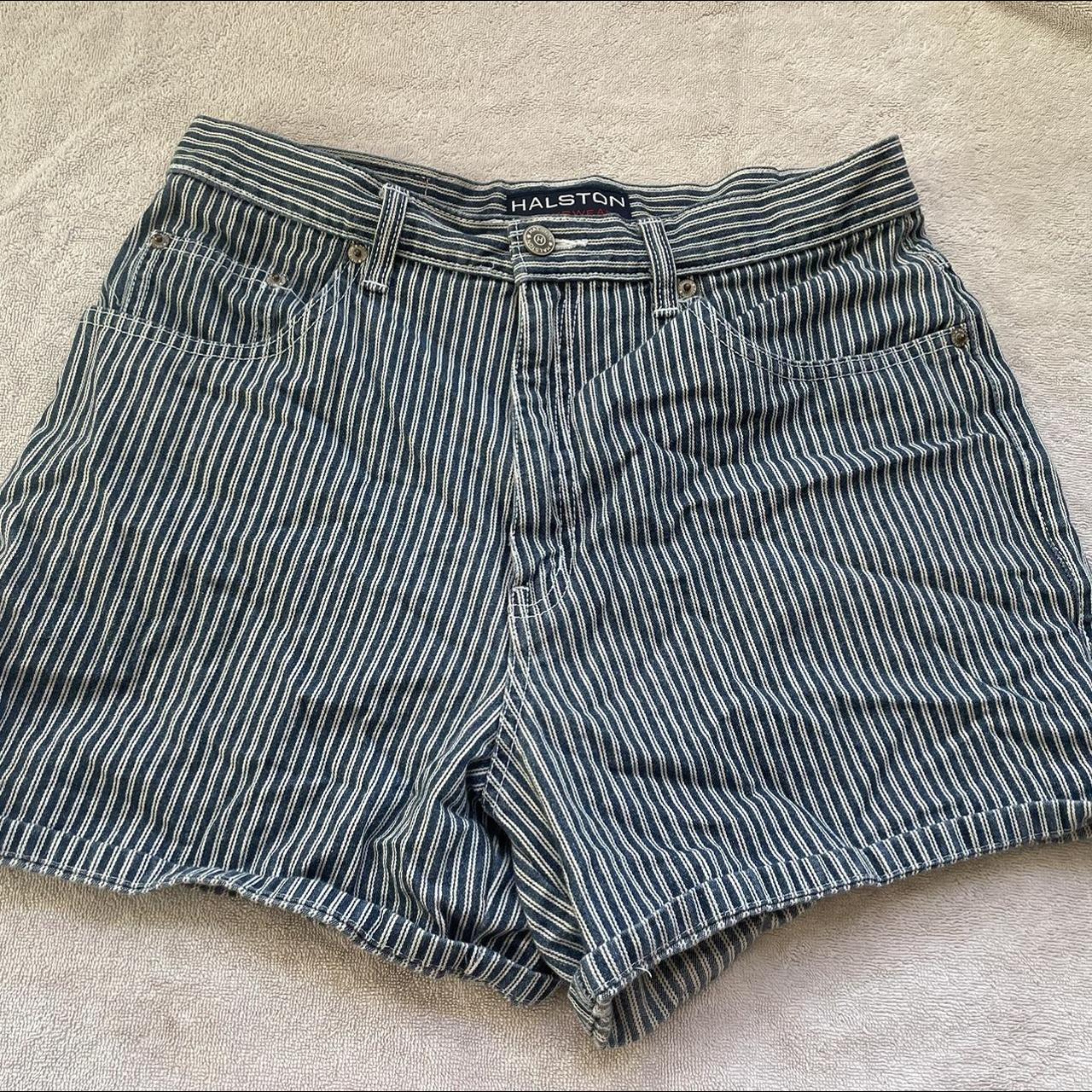 Halston Jeanwear stripped blue and white shorts - Depop