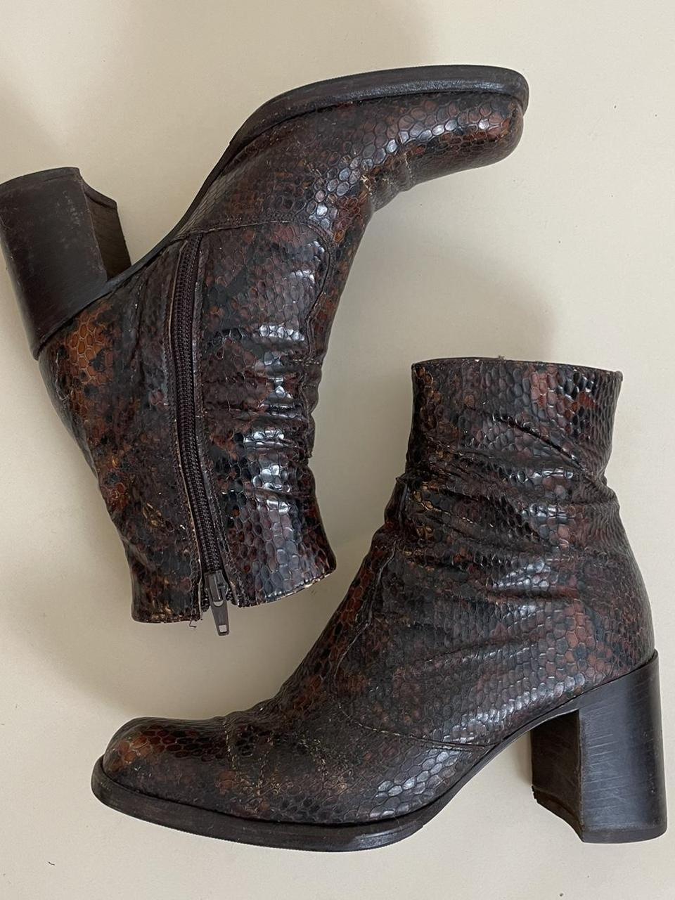 Vintage faux snake skin ankle boots Size UK 5... - Depop