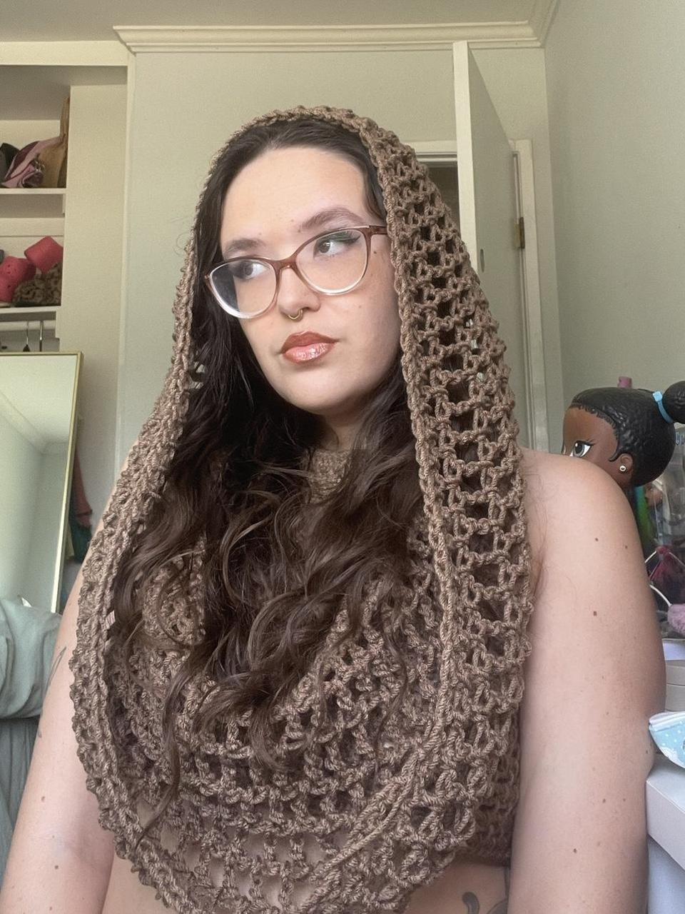 Super cute brown hood and halter top crochet... - Depop