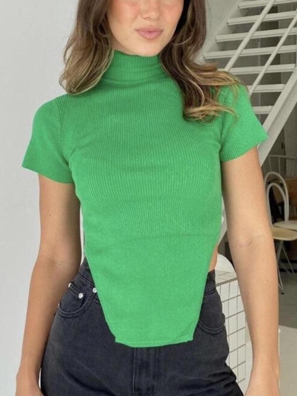 Dazie unique ribbed green cut high neck shirt. Worn... - Depop