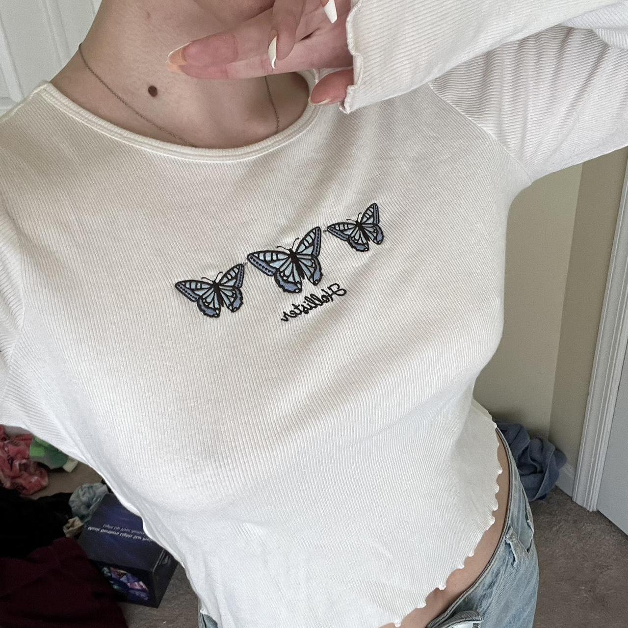 White Hollister Lettuce Edge Cropped Long Sleeve