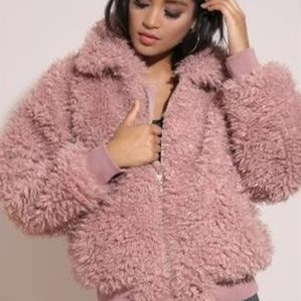 Pink Teddy Borg Bomber Jacket Size M