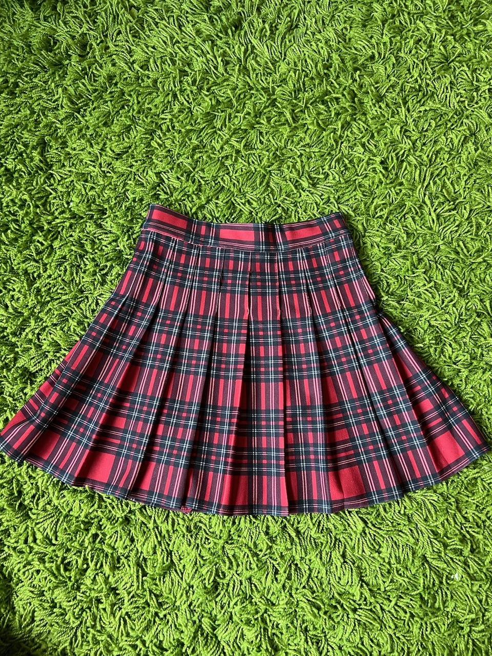 Red And Black Plaid Pleated Mini Skirt Size Xs Depop