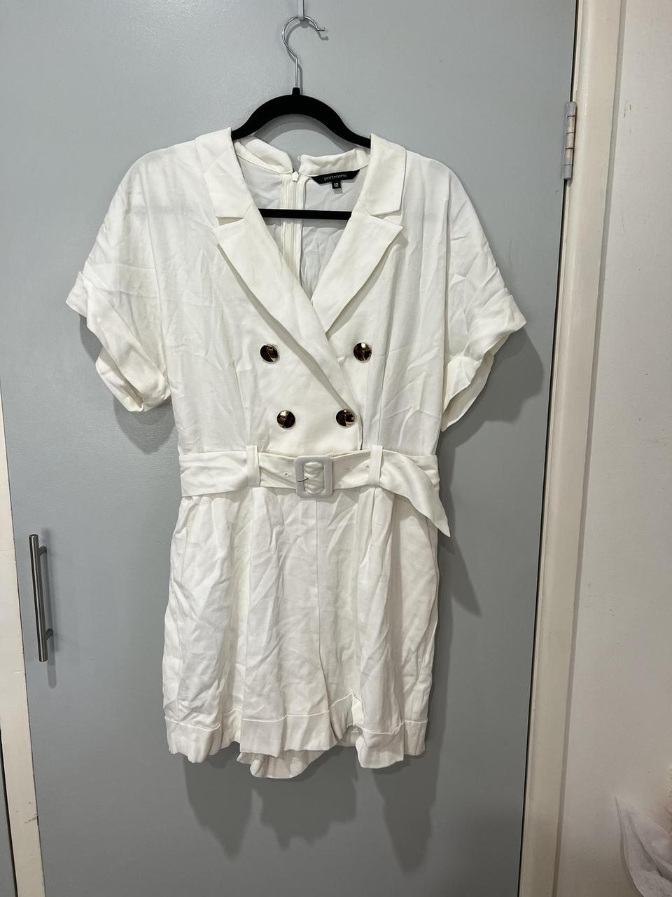 White Portmans Playsuit with detachable belt. Size 12. Depop