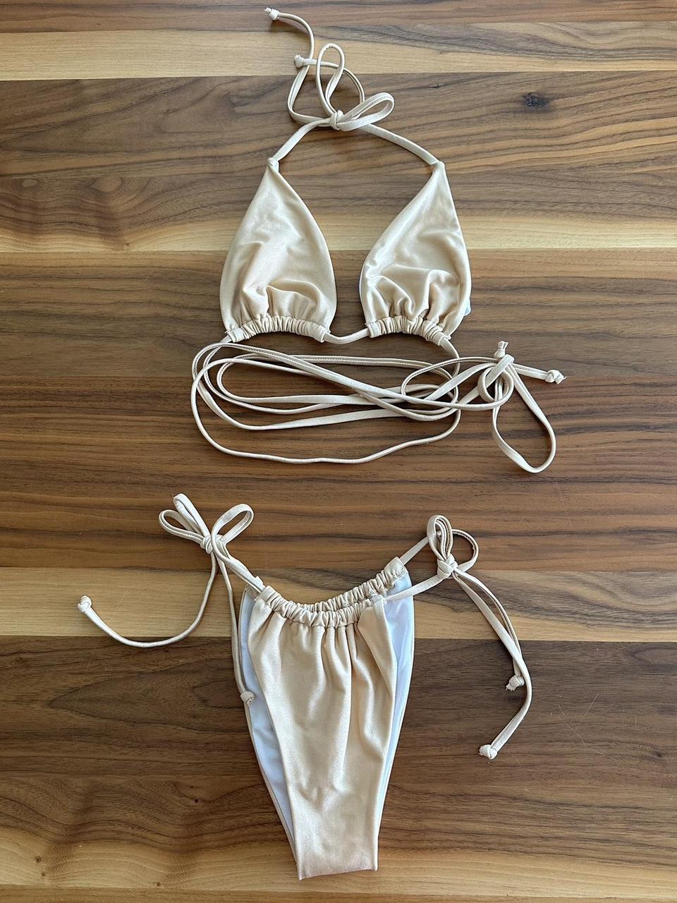 Nude string bikini. Has a slight shimmer as pictured... - Depop