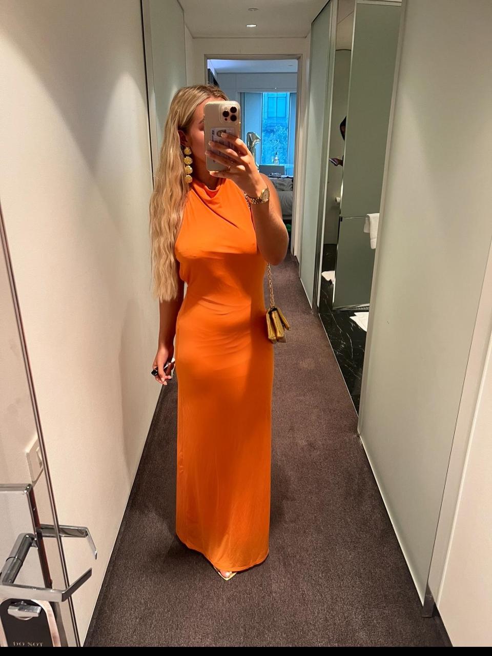 Orange maxi dress - backless. Worn once, perfect... - Depop