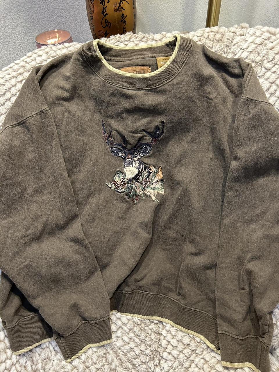 Outdoor life brown embroidered deer sweatshirt Crew... - Depop